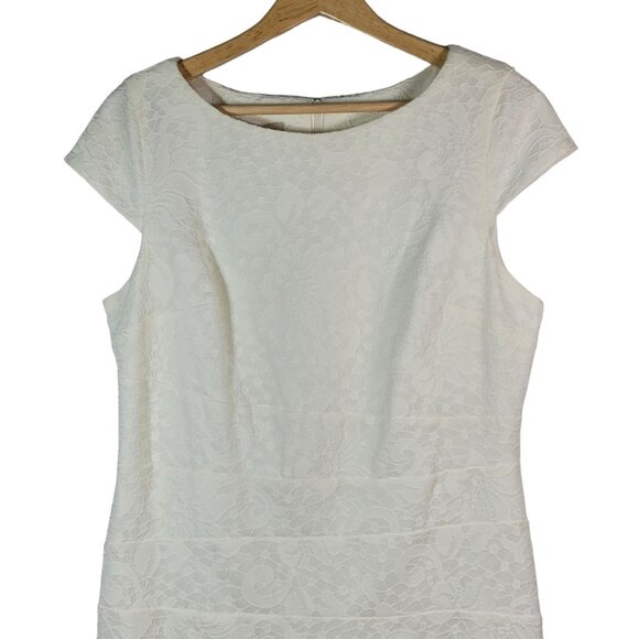 Dress Barn Lace Dress Cream Size 14 Floral Zip Bridal Cap Sleeve Cocktail Sheath - Picture 3 of 8